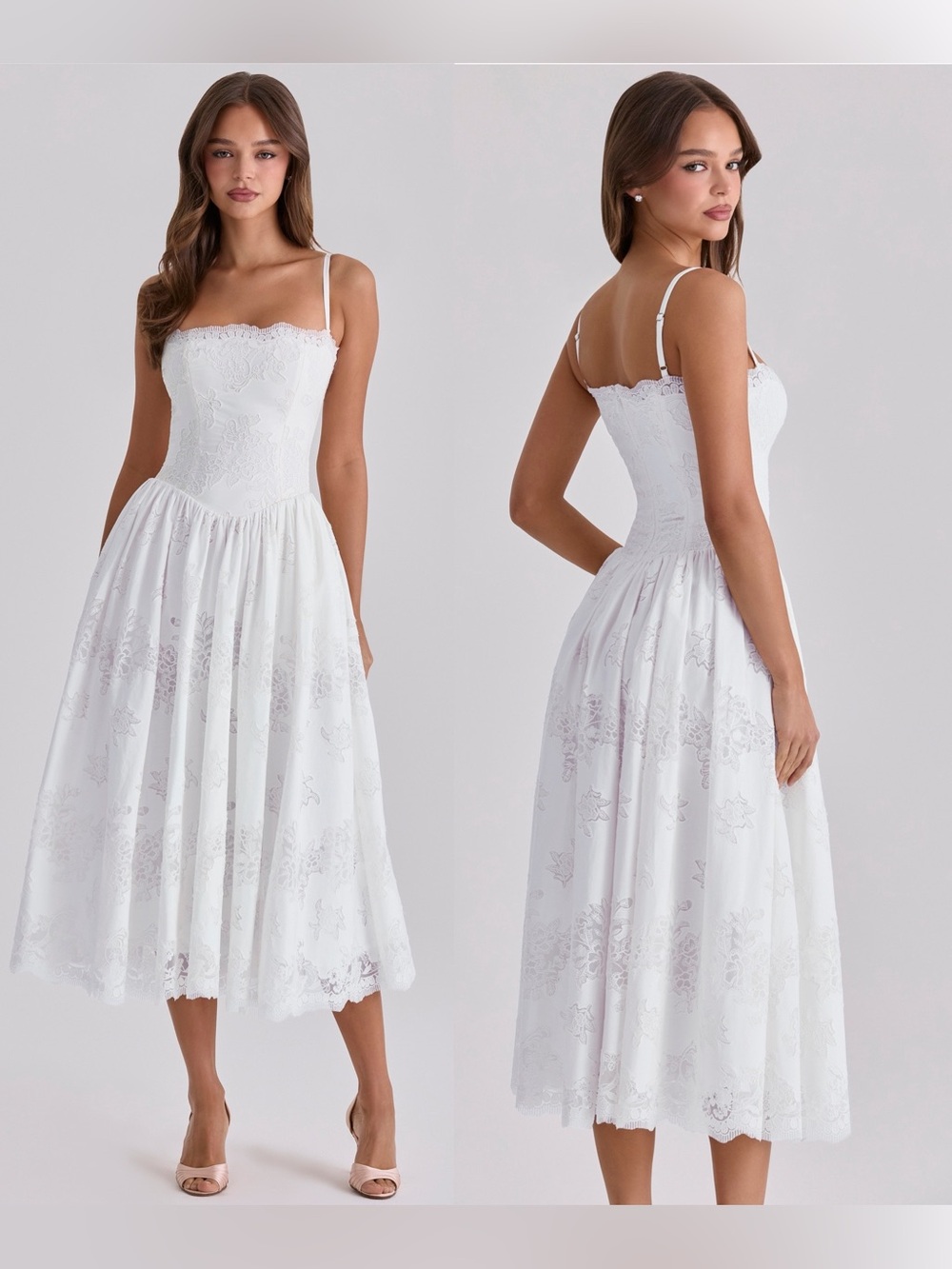 NWOT House of CB Chloe White Custom Lace + Cotton Midi Dress size S A-C - Picture 4 of 14